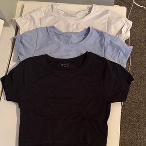 Aerie Crop Tops in Black, Light Blue, and White